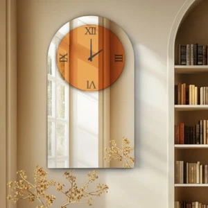 Stylish Mirrored Wall Clock Silent Arched Wall Mounted Clock Roman Numerals Home - Picture 1 of 16