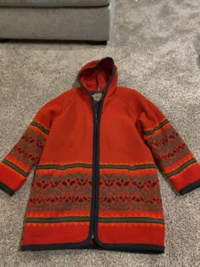 Vintage Woolrich Long Pure Wool Coat Zip Up Trenchcoat Rot Grün Weihnachten Large - Bild 1 von 6