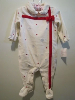 Nuevo Mono Terciopelo Blanco con Copos de Nieve Brillantes Primer REGALO DE NAVIDAD, Talla 3-6M Foto 1 de 3