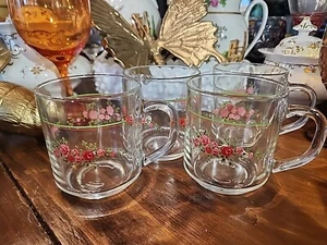 4 Bagatelleby ARCOPAL Pink Roses, Green Band, No Trim Mug Luminarc - Picture 1 of 7