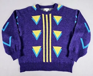 Vintage 80er Union Bay Wollmischung Pullover Gr. M Lila Geometrisch Strickpullover - Bild 1 von 7