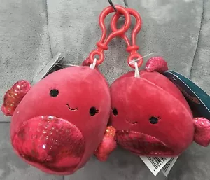 LOT of 2 Squishmallow Barella 3.5" Clip-on Keychain Maroon Betta Fish - Picture 1 of 13