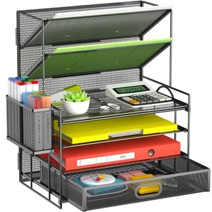 Desk Organizer with Drawer, 4-Tier File Organizer for Home Office (Black) - Picture 1 of 6