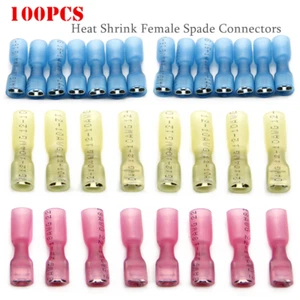100Pcs 22-10AWG Heat Shrink Female Crimp Wire Connector Spade Terminals Kit - Imagen 1 de 16
