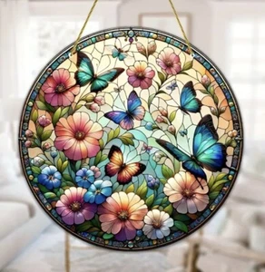 Beautiful Butterfly Sun Catcher, Stained Glass Look Acrylic 8 x 8 - Picture 1 of 12