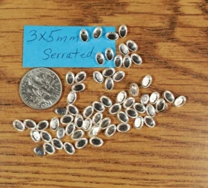 3X5mm Sterling Silver SERRATED Bezel Cups Oval 5mm x 3mm Lot 10pc USA Saw Tooth - Picture 1 of 2