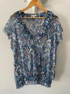RED HERRING Pretty Blue Sequinned Chiffon Pullover Blouse Top Size 18 - Picture 1 of 7