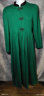 Vestido De Colección Y2k Phoebe EE. UU. Talla 12 Verde Manga Abullonada Cuello Terciopelo Eduardiano Modesto  Foto 1 de 4