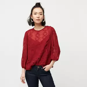 J. CREW Damentop gemischt Stickerei drapiert, hell rubinfarben, Poly, Größe XL, neu mit Etikett - Bild 1 von 12