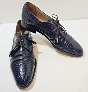 Mezlan Genuine Crocodile Navy Blue Dress Shoes Lace Up Spain MEN'S Sz 10 B - Picture 1 of 12