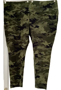 TERRA & SKY HIGH RISE FITTED GREEN CAMO PRINT ANKLE LEGGING Sz 3X - Picture 1 of 8