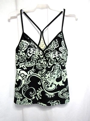 Merona Swim Tank Top Sz M Black Green Padded Bra Straps Swim Beach Pool Hot Tub - Image 1 of 3