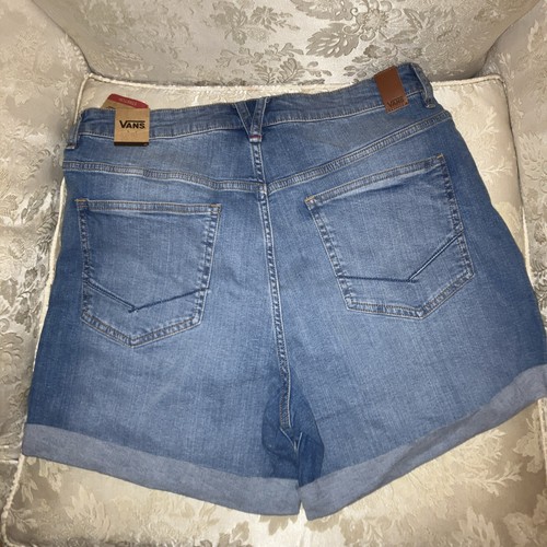Pantaloncini jeans da donna blu Vans taglia 30 polsino arrotolato nuovi con etichette