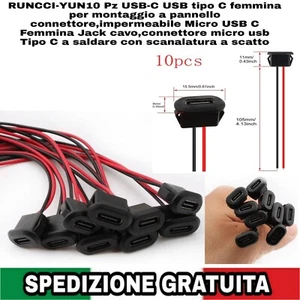 10Pz USB-C USB tipo C femmina x montaggio a pannello Connettore Impermeabile - Foto 1 di 15