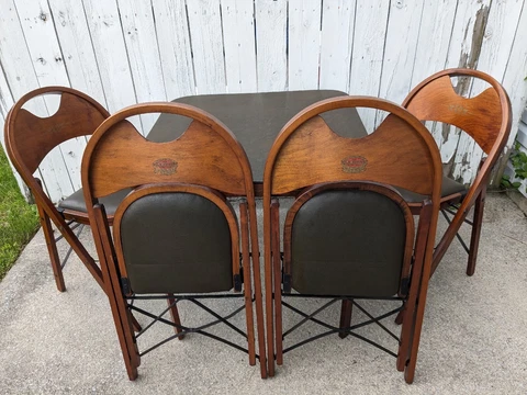 Antique Wood Louis Rastetter Sons Solid Kumfort 4 Folding Chairs And Table Set Cover