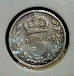 Silver Coin 3 Pence 1892 Great Britani - Picture 1 of 2