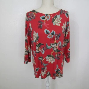 J. Jill Shirt Top Bluse Pullover U-Boot Ausschnitt Damen M rot rosa Blumen Viskose - Bild 1 von 15