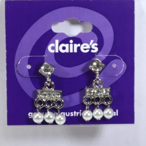 RBOT Petite dangle austrian crystal pearl STUD EARRINGS Claire's Jewelry - Picture 1 of 4