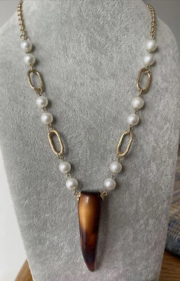 Plunder Design Fashion Trendy Jewelry Danella Gold Pearl Horn Pendant Necklace Foto 1 de 4