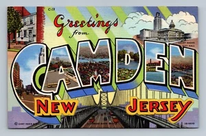 Large Letter: Greetings From Camden, New Jersey Linen Postcard - Picture 1 of 2