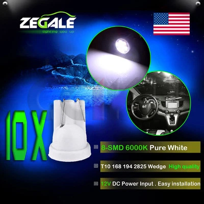 10x White T10 168 8-SMD LED Bulb Instrument Cluster Speedometer Dashboard Lights - Image 1 of 4