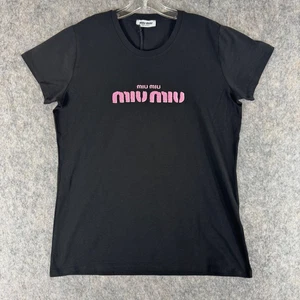 Miu Miu Womens T Shirt PInk Logo Size XXL Black Short Sleeve Crew Neck - Picture 1 of 12