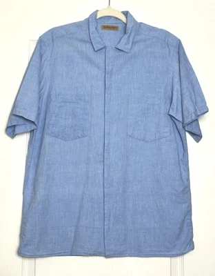 Vintage Ruff Hewn Men’s Button Up Short Sleeve Tee Size M Blue Covered Buttons - Image 1 of 4