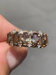 9ct Gold Diamond Citrine Ring, 5 Stone Citrine 9K 375 Heavy 3.6g - Picture 1 of 7