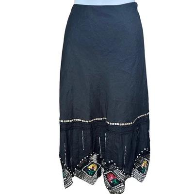 Carole Little винтажная черная льняная макси юбка вышитая цветочная отделка размер 10 - Изображение 1 из 4