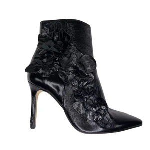 Zara Collection 3D Floral Ankle Boots EU 36 Black Leather Glam Preppy Date Night - Picture 1 of 9