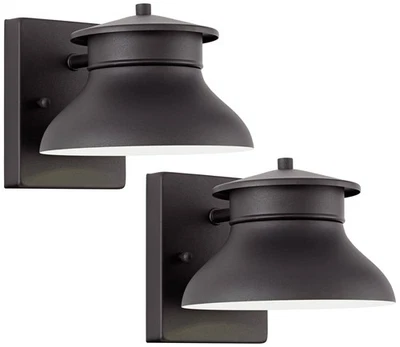 Modern Wall Light Sconces Set of 2 Black Hardwired 7" LED Fixture Bedroom Vanity - Image 1 of 4