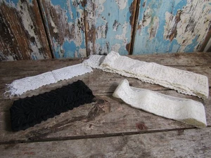 Restposten Vintage Spitzenteile gemischt Baumwolle & Spitzenborten schwarz creme & weiß - Bild 1 von 5