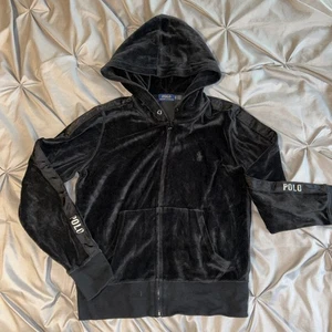 Polo Ralph Lauren Black Velour Zip Up Track Jacket Size XS TP Preppy Pony - Picture 1 of 13