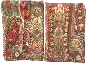 2 Pottery Barn Rosalie EURO Pillow Shams Paisley Red Yellow Green Cotton - Picture 1 of 8
