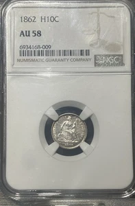 1862 Liberty Seated Silver Half Dime, Civil War Date, Nice Rim Toning, NGC AU58 - Bild 1 von 4