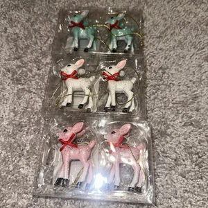 NEW Target Wondershop RETRO WHITE BLUE PINK MINI DEER ORNAMENTS Lot Of 3 - Picture 1 of 4