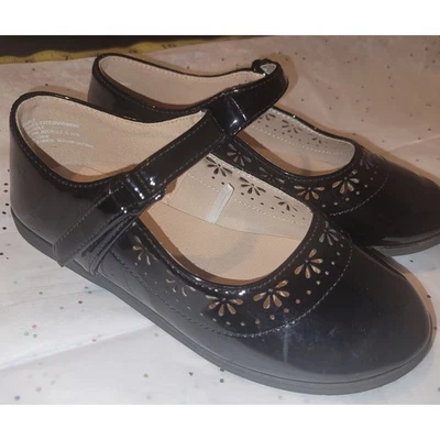 Zapatos de vestir Gymboree negros charol Mary Jane niñas talla 10 recorte de flores Foto 1 de 4