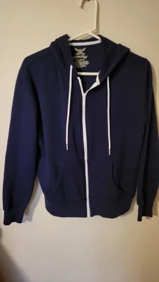 Faded Glory Sweatshirt Womens Large 12-14 Blue Hoodie Jacket Full Zip White L Sl - Image 1 of 4