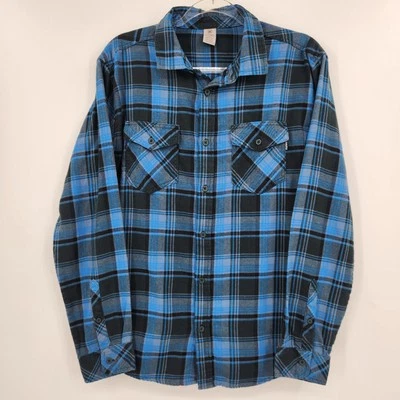 Camisa Hurley Para Hombres Ultra Suave Botón Frontal Talla Mediana Azul Franela a Cuadros  Foto 1 de 4
