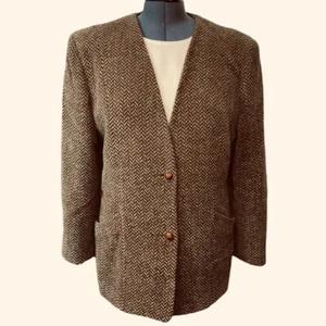 Vtg SALVATORE FERRAGAMO Fleece Wool Jacket Blazer Women's Size 14 Italy 80s Luxe - Picture 1 of 16