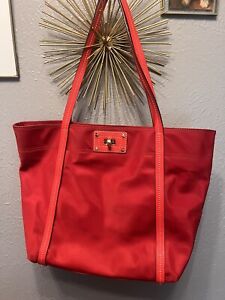 MILLY Large Red Canvas & Leather Tote/Handbag