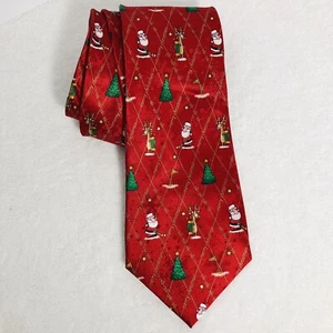 John Ashford Weihnachtskrawatte Herren rot Seide Neuheit Golfen Santa Rentier Caddy - Bild 1 von 5