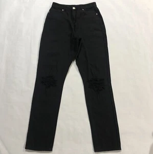 Nasty Gal Mom Jeans Black High Rise Long Get Shred Game Distressed Womens 6 NEW - Picture 1 of 11