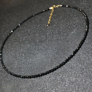 Natural 3mm Black Spinel Rondelle Faceted Beaded Necklace Gemstone 16-36" - Picture 1 of 8