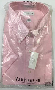 NEW Van Heusen Mens Short Sleeve Oxford Dress Shirt Salmon Pink Size XXL 18 NOS - Picture 1 of 11