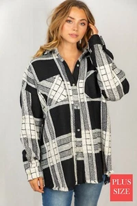 nwt WHITE BIRCH SHIRT SHACKET button down BLACK WHITE PLAID BOHO WESTERN 1X-4X - Picture 1 of 8