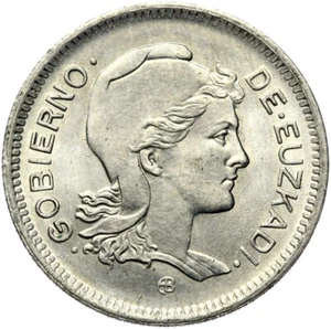 Spain-Civil War-EUZKADI coin-1 peseta 1937-nickel-condition! - Picture 1 of 2