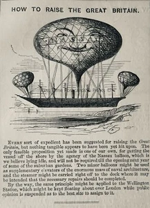 c1846 Original antiker Druck WIE MAN DIE SS GROSSBRITANNIEN MIT BALLONS erhebt - Bild 1 von 2