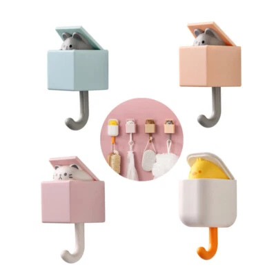 Seamless Hook Cute Cat Door Hangers Hooks Key Umbrella Towel Cap Coat Racks 4pcs - Image 1 of 4