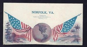 Postal patriótica de Perry Mason de principios de 1900, Norfolk, VA. Banderas de Estados Unidos y el globo terráqueo - Imagen 1 de 2